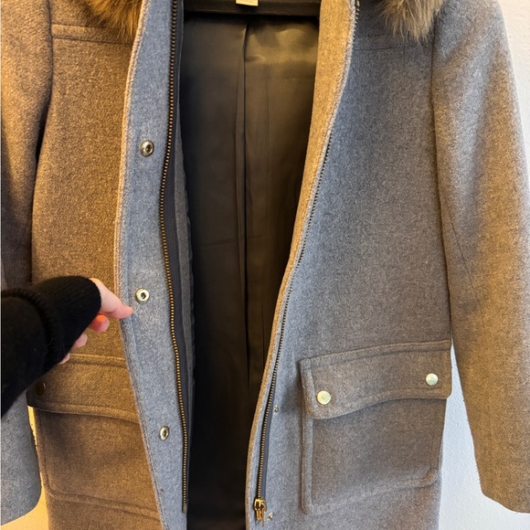 J. Crew Gray Coat with Faux Fur hood - Picture 5 of 6